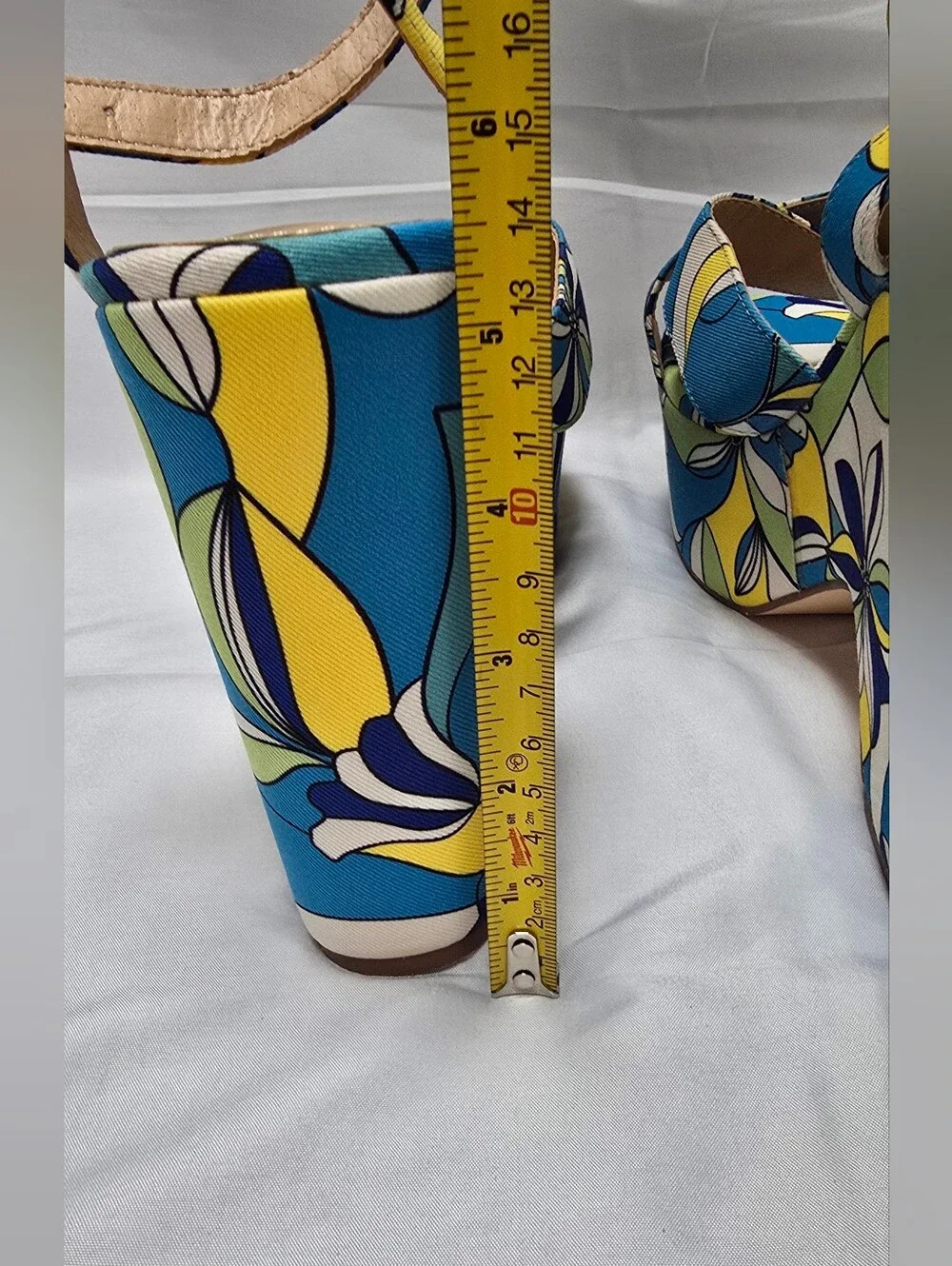 JustFsb Retro Floral Platform Wedge Sandals Blue Green Yellow